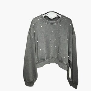 Lazy Sunday Black Cropped Rhinestone Sweatshirt Crewneck XL NWT